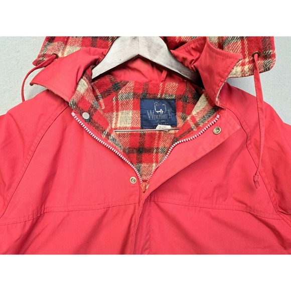 Vtg 80s WOOLRICH Wool Plaid Lined Red RAIN JACKET Windbreaker Coat Sz L - Picture 3 of 9
